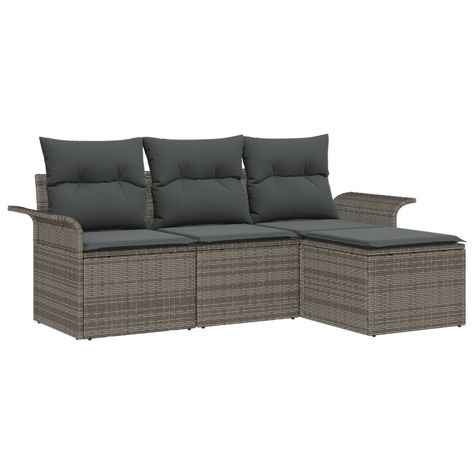 vidaXL Conjunto de Sofás com almofada 4 pcs Cinzeto vime PE