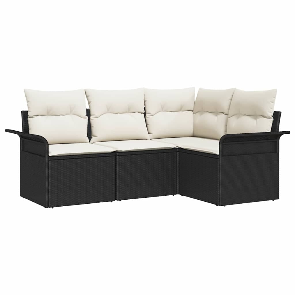 vidaXL Conjunto de Sofá de Jardim com almofada 4 pcs Preto vime PE