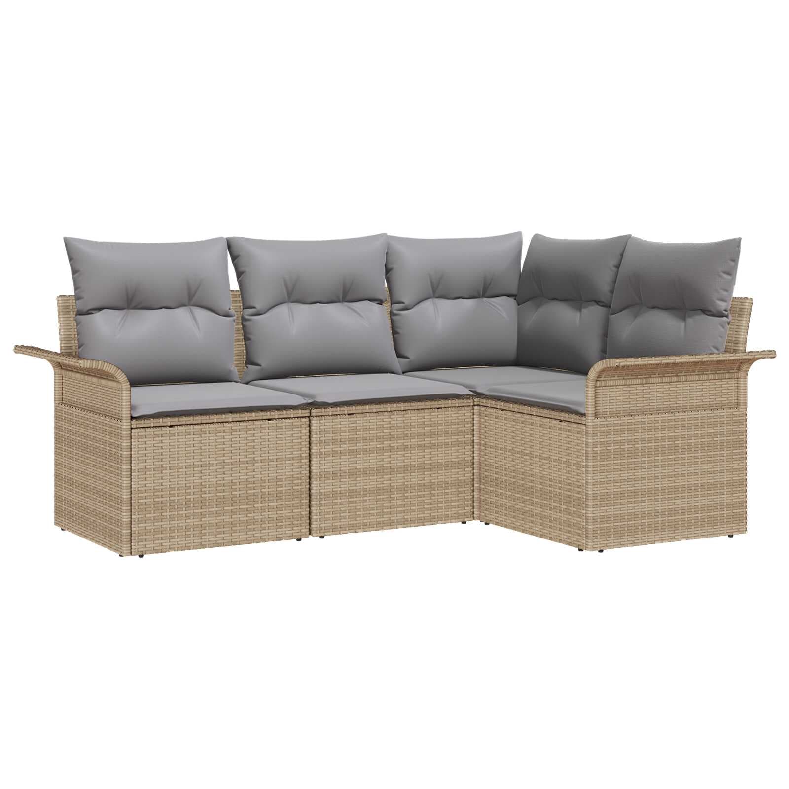 vidaXL Conjunto de Sofá de Jardim com Almofada 4 Peças Bege Vime Pe - 1904724379