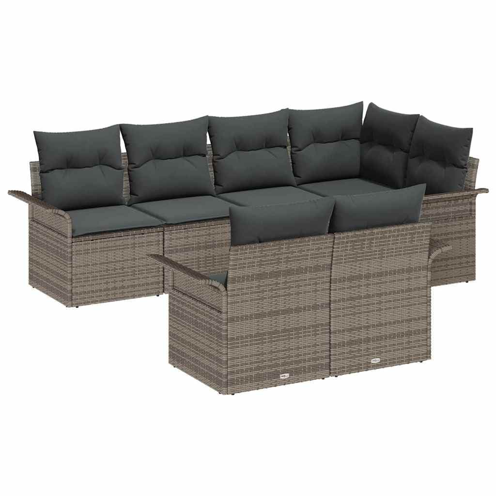 vidaXL Conjunto de Sofá de Jardim com almofada 7 pcs Cinzeto vime PE