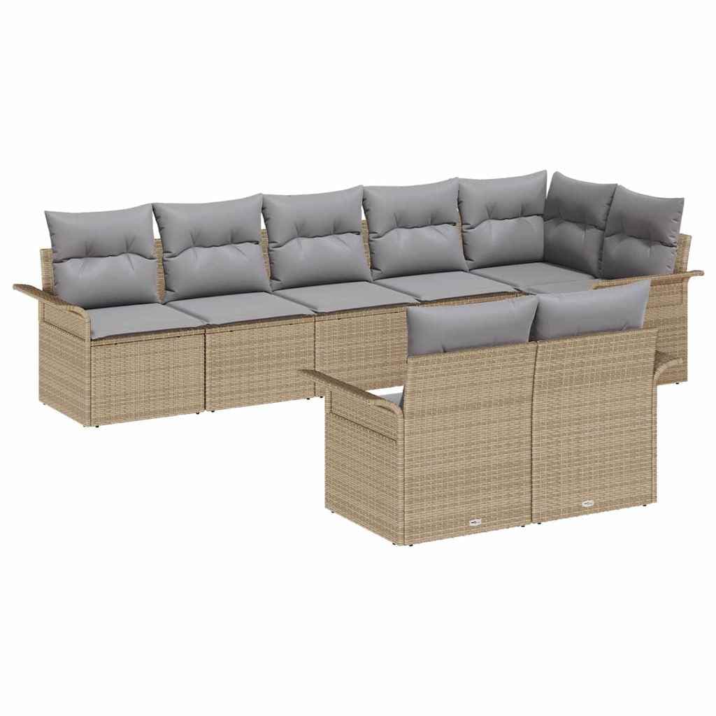 vidaXL Conjunto de Sofá de Jardim com Almofada 8 Peças Bege Vime Pe - 163523419