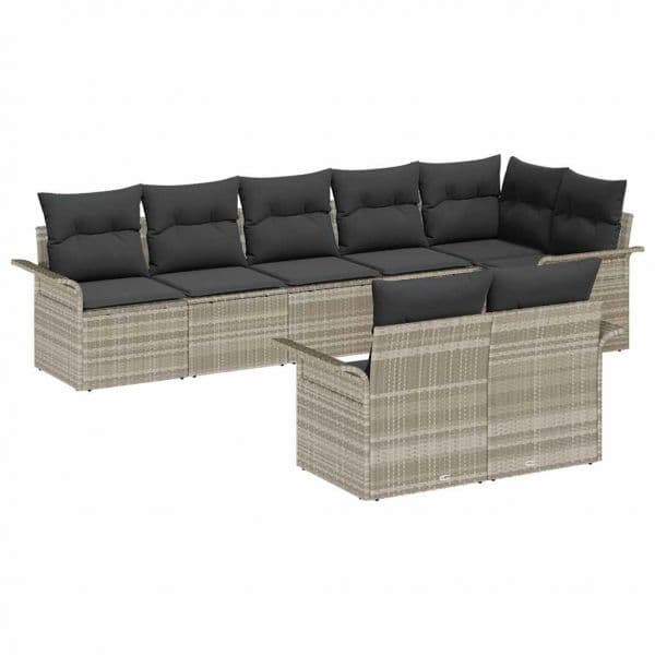 vidaXL Conjunto de Sofá de Jardim 8 Peças Cinzento-claro Vime Pe - 3887155831