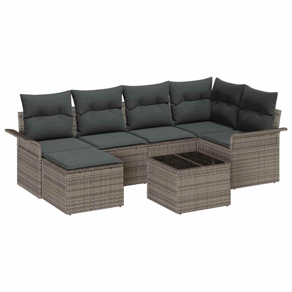 vidaXL Conjunto de Sofá de Jardim com Almofada 7 Peças Cinzeto Vime Pe - 1112928637