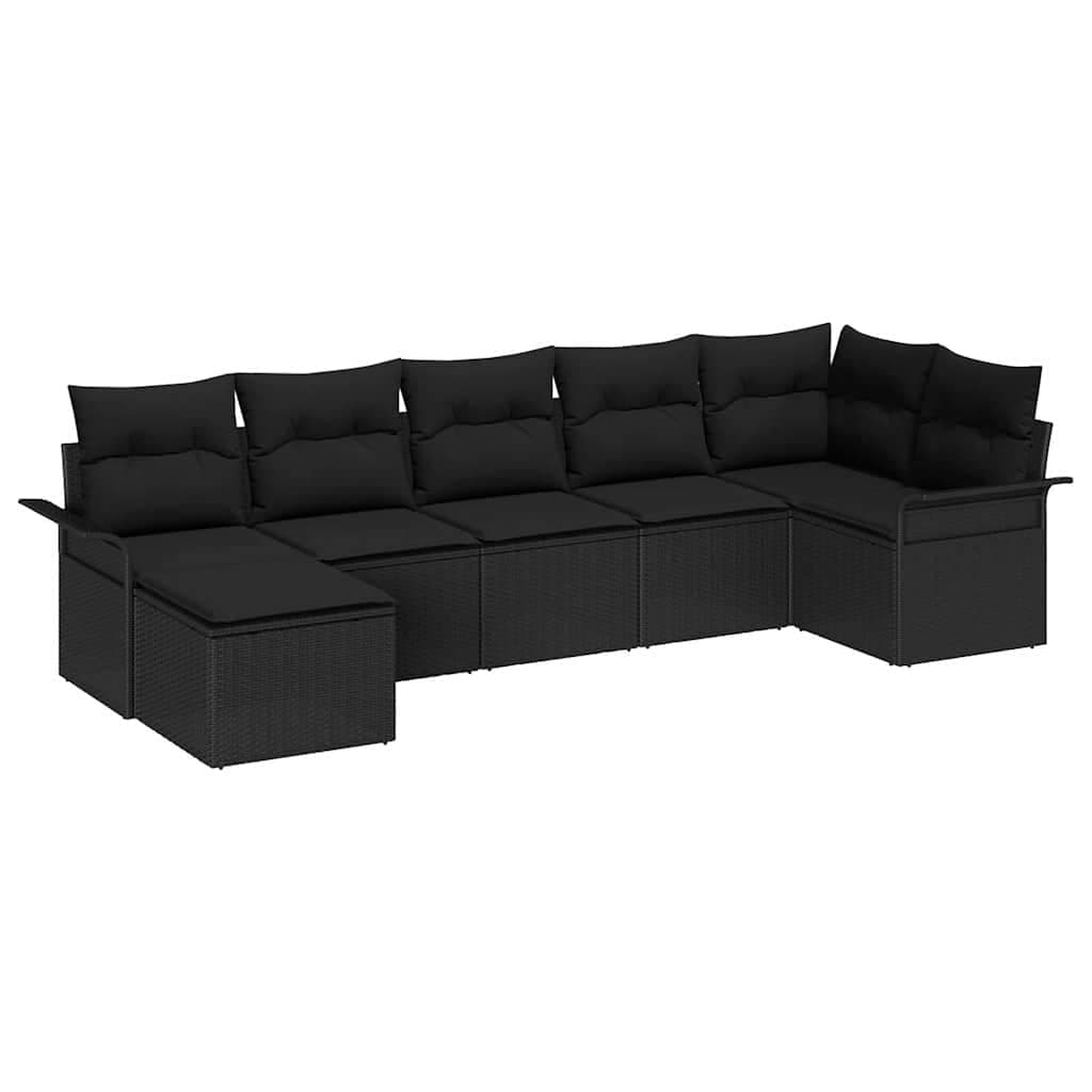 vidaXL Conjunto de Sofá de Jardim 7 pcs Preto Rattan Sintético