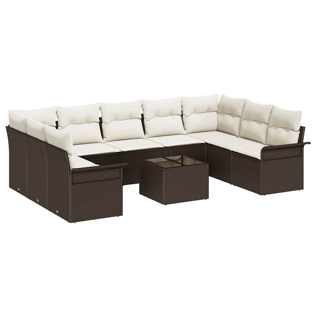 vidaXL Conjunto de Sofá de Jardim com Almofada 10 Peças Castanho Vime Pe - 764123805