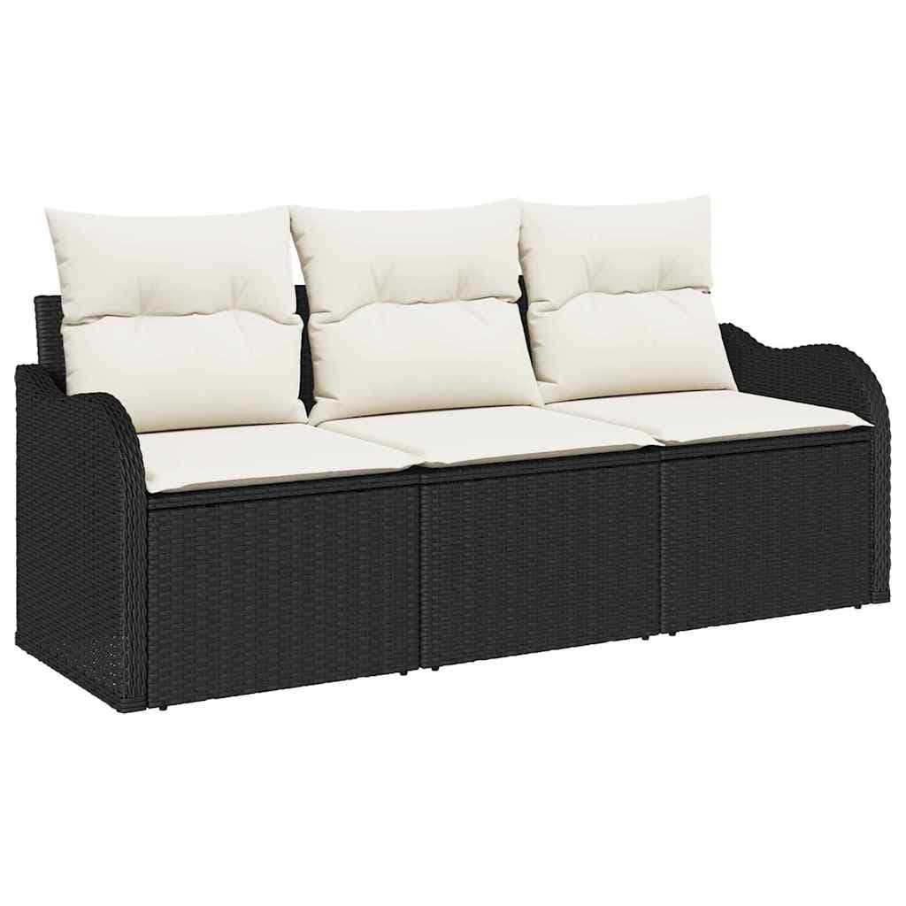 vidaXL Conjunto de Sofá de Jardim com Almofada 3 Peças Preto Vime Pe - 4067758539