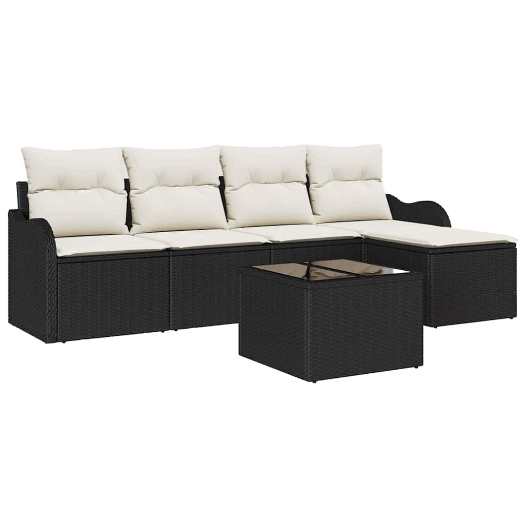 vidaXL Conjunto de Sofá de Jardim 6 Peças Preto Vime Pe - 3676240977