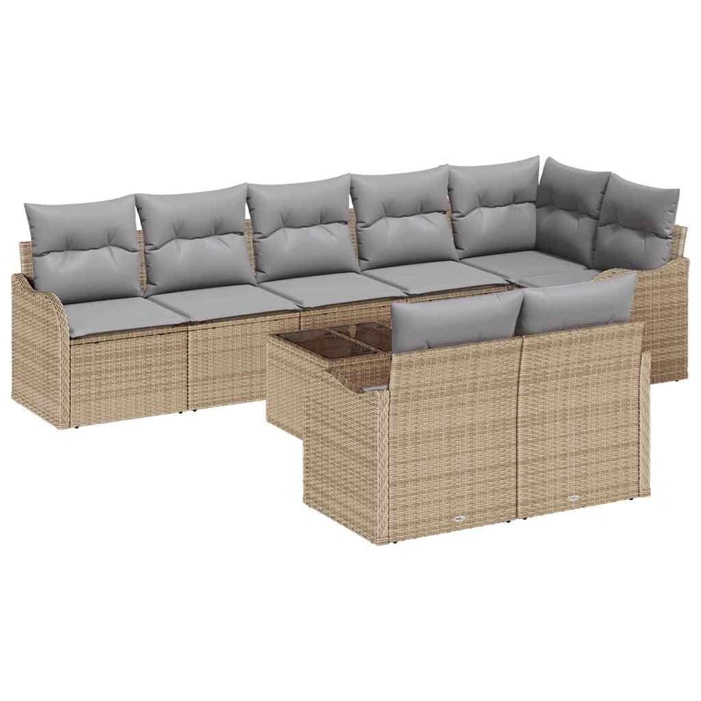 vidaXL Conjunto de Sofá de Jardim 9 Peças Bege Vime Pe - 1152910277