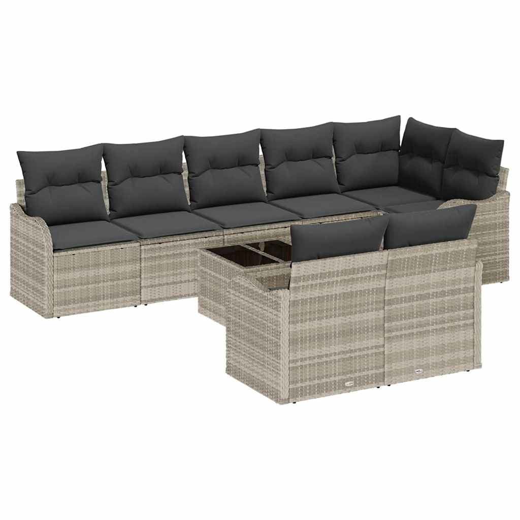 vidaXL Conjunto de Sofá de Jardim 9 Peças Cinzento-claro Vime Pe - 2864079593