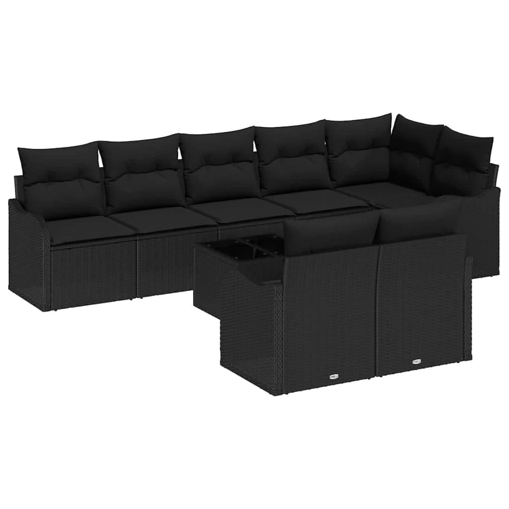 vidaXL Conjunto de Sofá de Jardim 9 Peças Preto Vime Pe - 3719385727