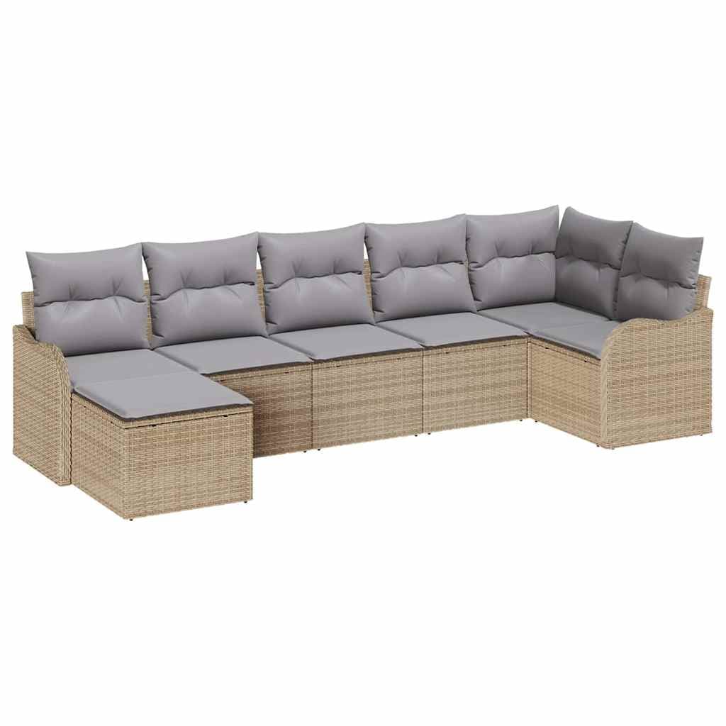 vidaXL Conjunto de Sofá de Jardim 7 Peças Bege Vime Pe - 3273662218