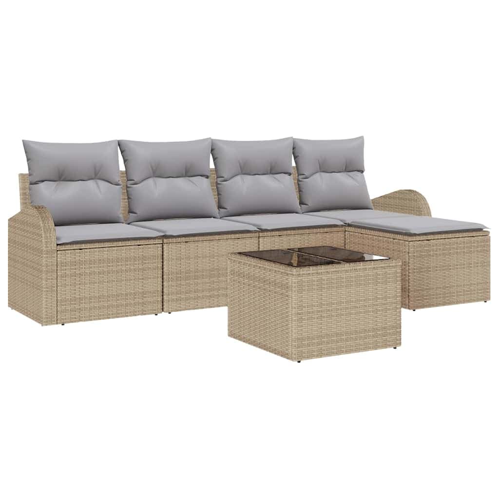 vidaXL Conjunto de Sofá de Jardim 6 Peças Bege Vime Pe - 469970025