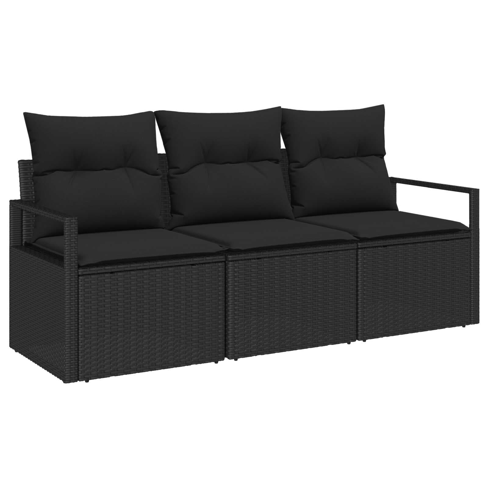 vidaXL Conjunto de Sofás 3 pcs Preto vime PE