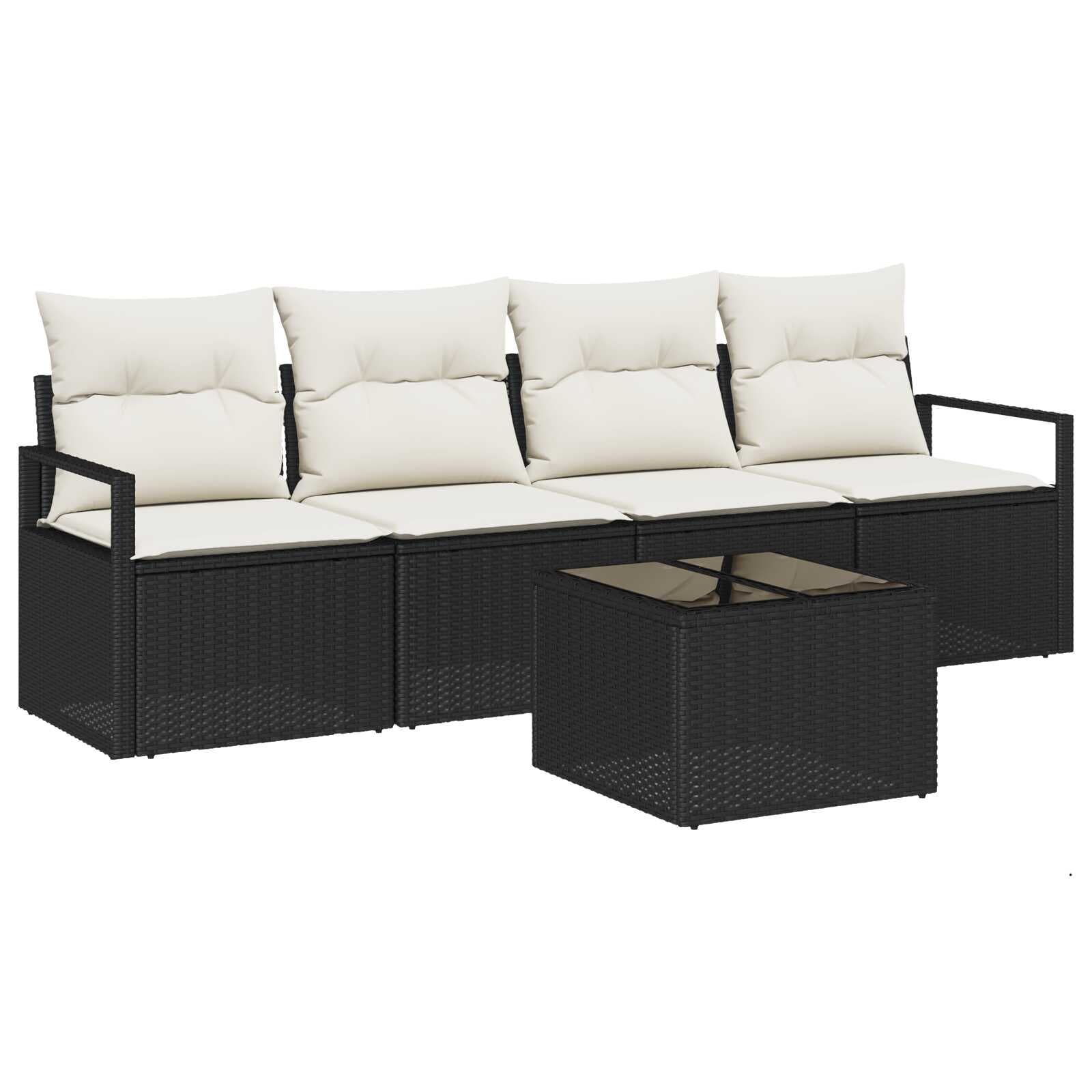 vidaXL Conjunto de Sofás 5 pcs Preto e Creme vime PE