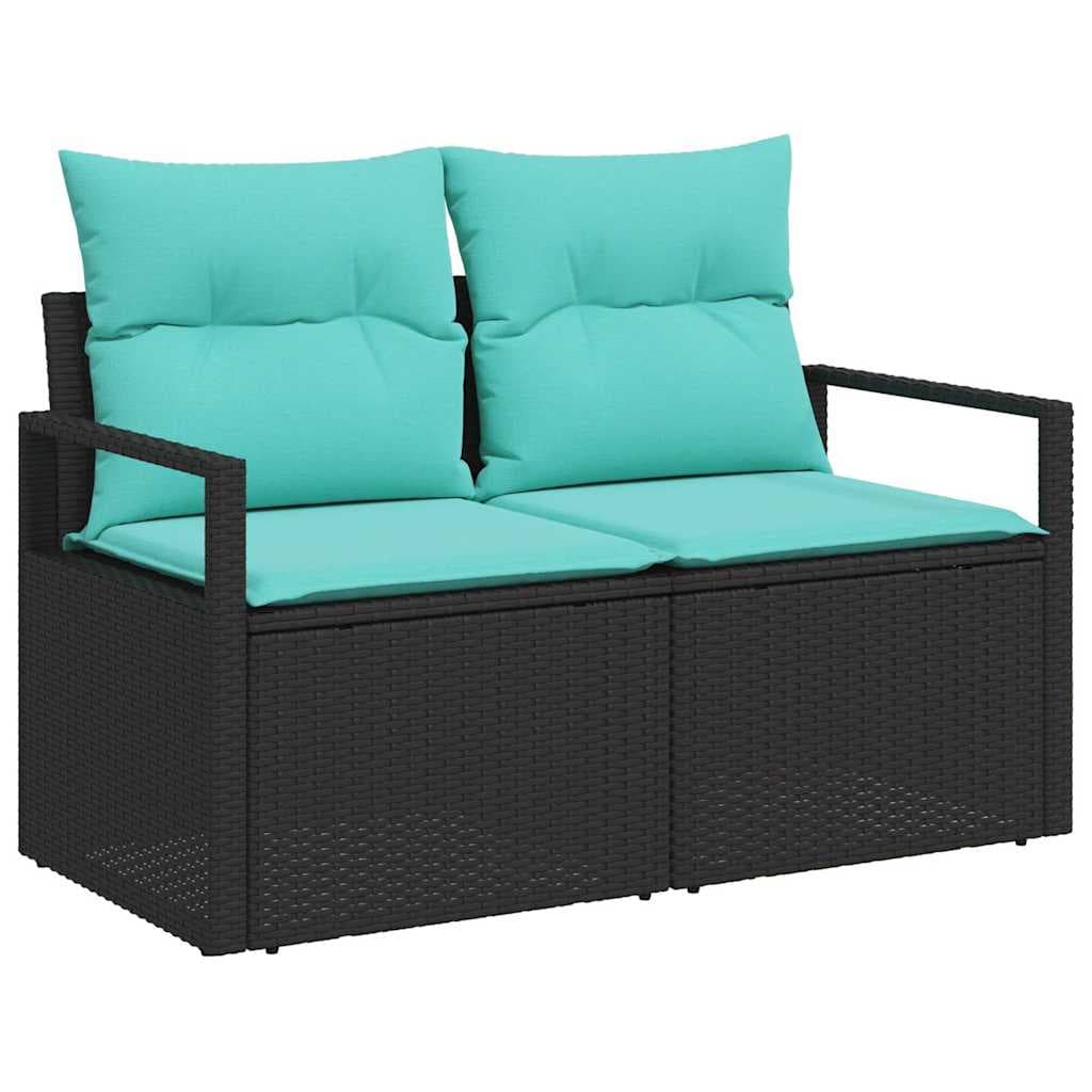 vidaXL Conjunto de Sofás com almofada 9 pcs Preto e Turquesa vime PE