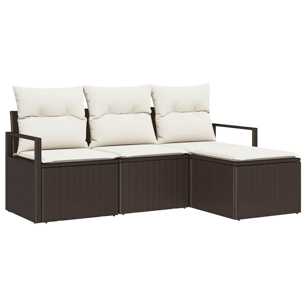 vidaXL Conjunto de Sofás 4 Peças Castanho Vime Pe - 1001605569