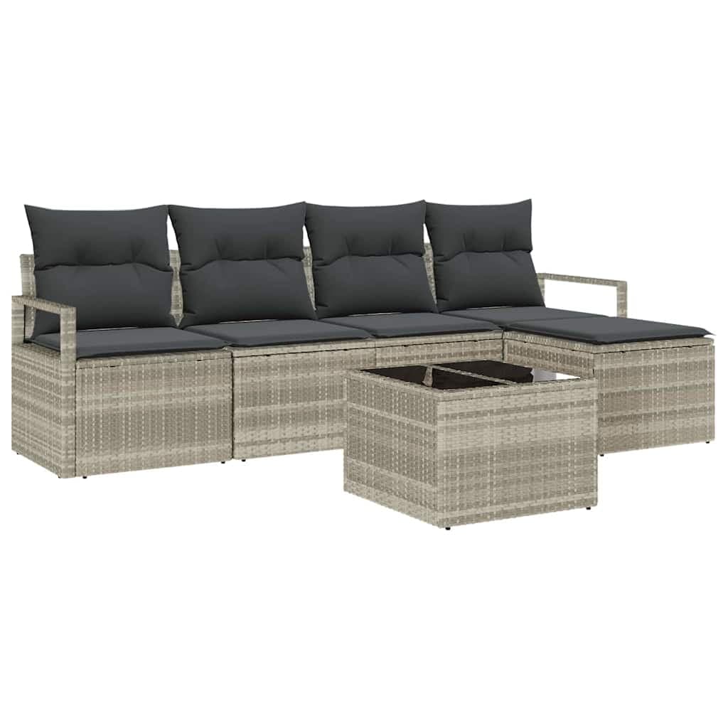 vidaXL Conjunto de Sofás com almofada 6 pcs Cinzento-claro vime PE