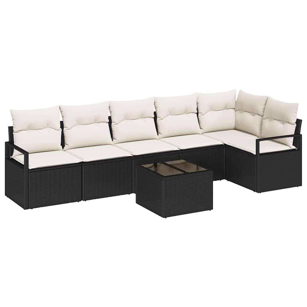 vidaXL Conjunto de Sofás com almofada 7 pcs Preto vime PE