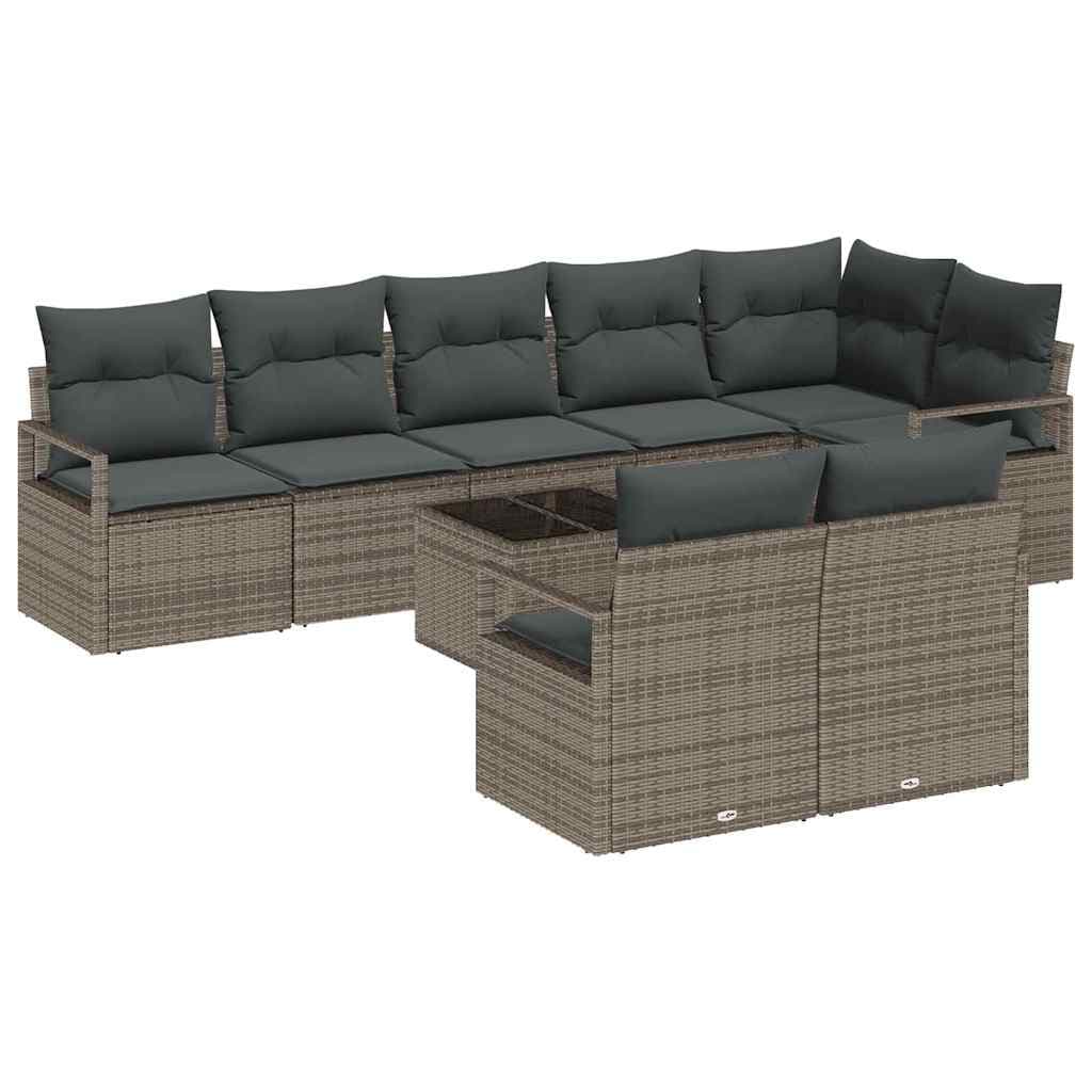 vidaXL Conjunto de Sofás 9 Peças Cinzeto Vime Pe - 1356881555