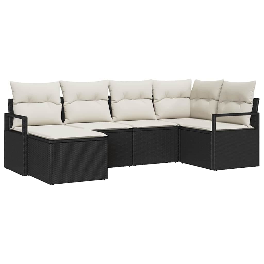 vidaXL Conjunto de Sofás com Almofada 6 Peças Preto Vime Pe - 4162446675
