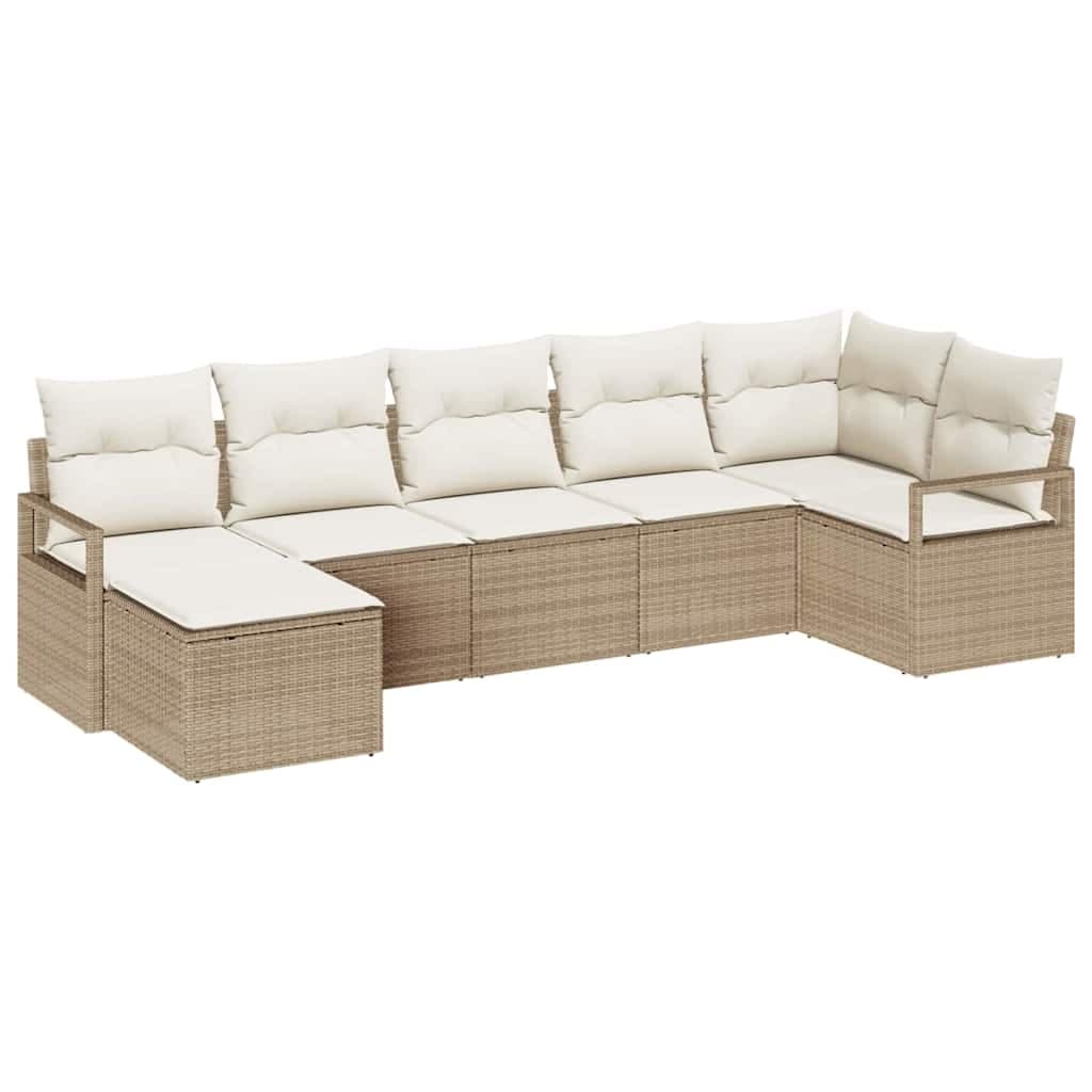 vidaXL Conjunto de Sofás com Almofada 7 Peças Bege Vime Pe - 978785189