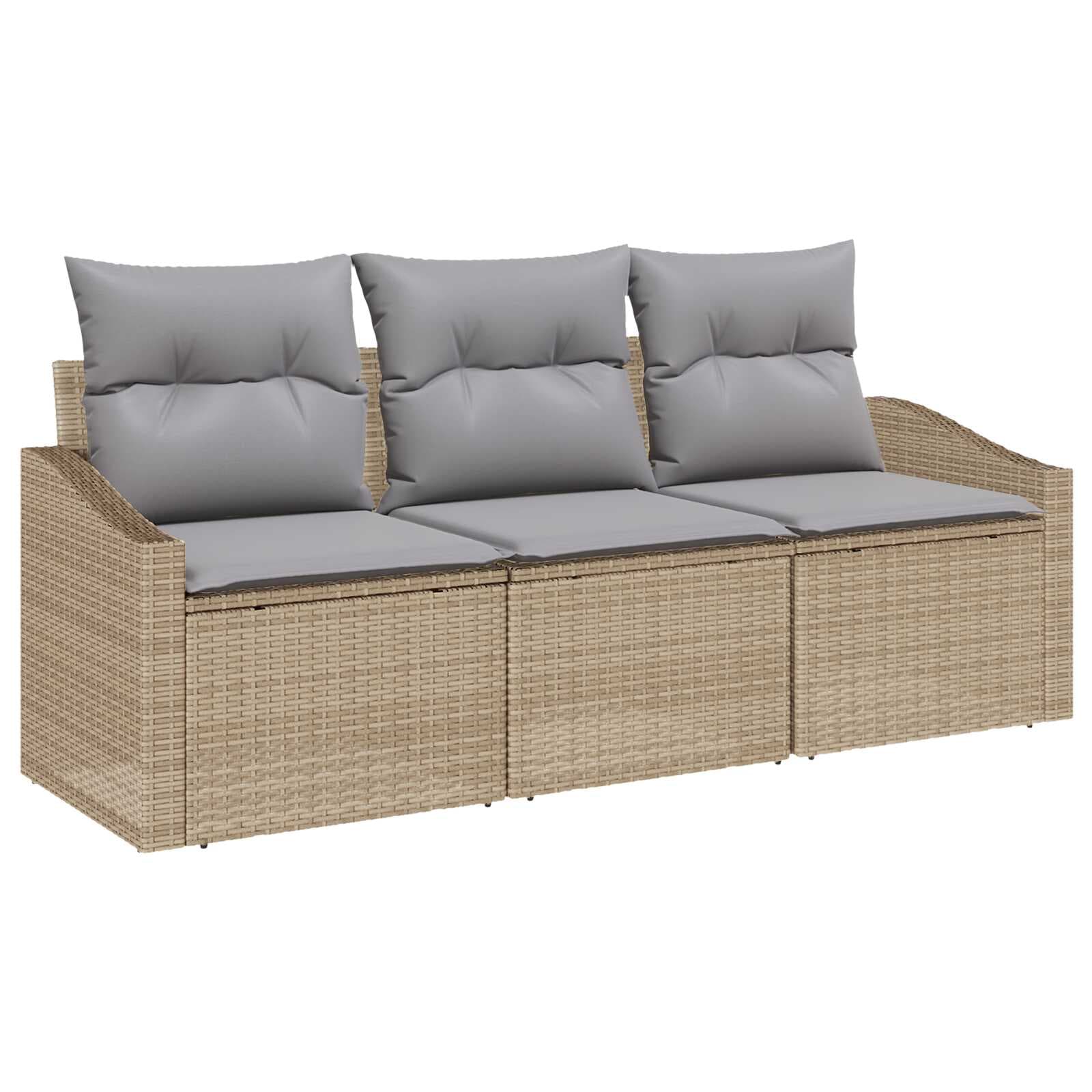 vidaXL Conjunto de Sofás com Almofada 3 Peças Bege Vime Pe - 3406452171
