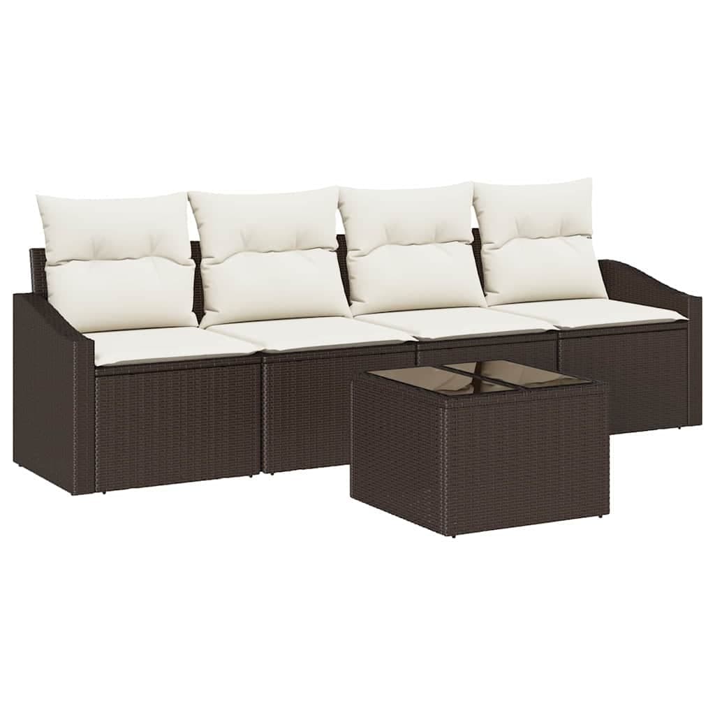 vidaXL Conjunto de Sofás com almofada 5 pcs Marrom e Creme vime PE