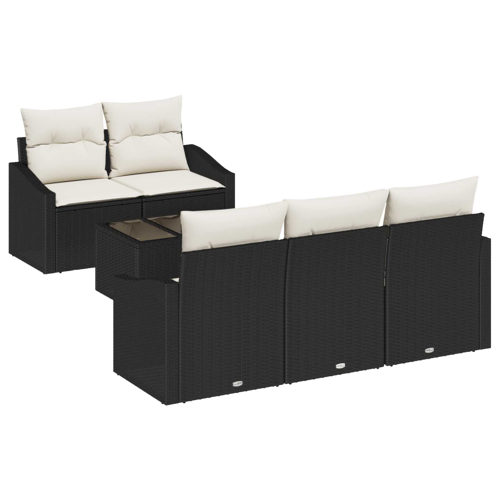 vidaXL Conjunto de Sofás com almofada 6 pcs Preto e Creme vime PE