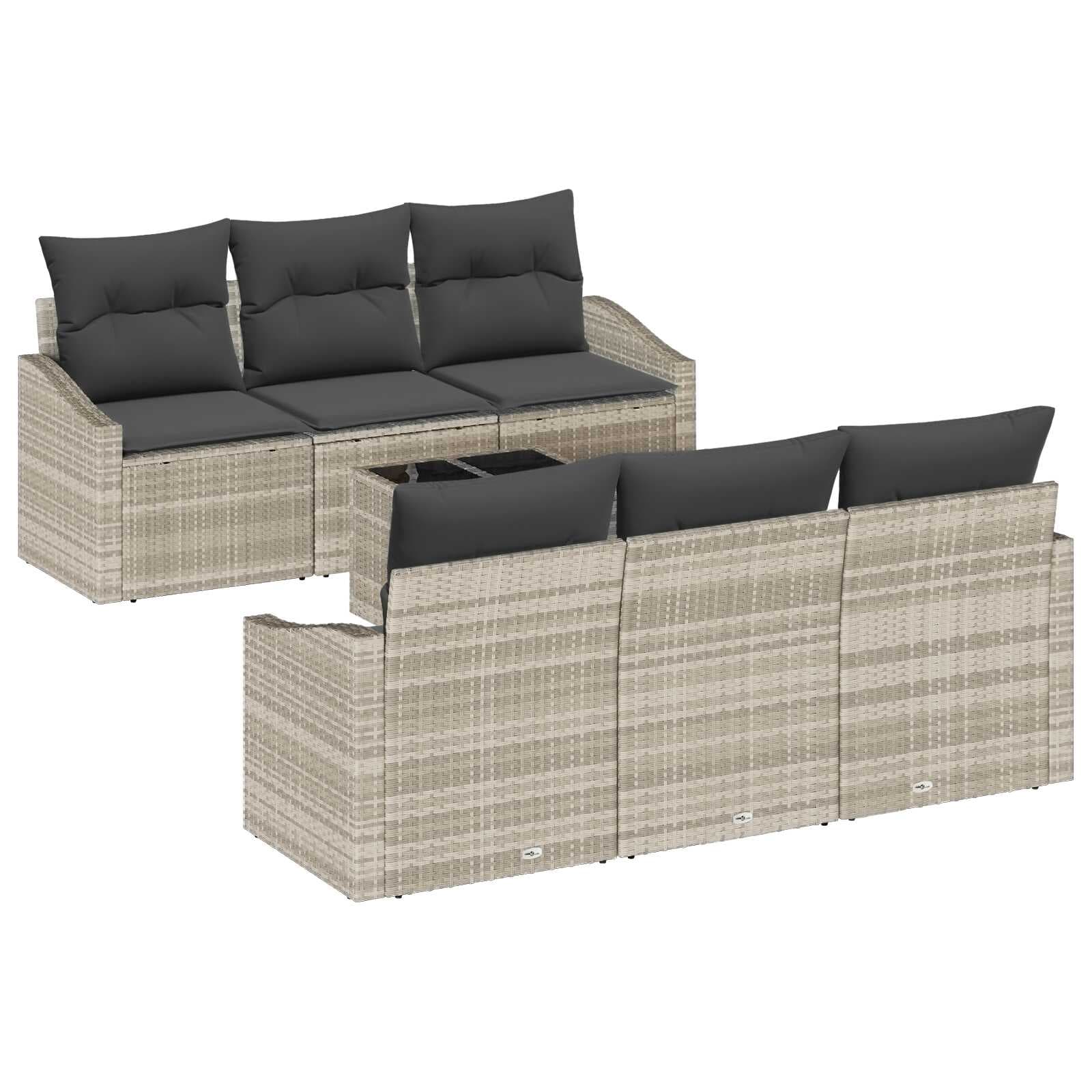 vidaXL Conjunto de Sofás com almofada 7 pcs Cinzento-claro vime PE
