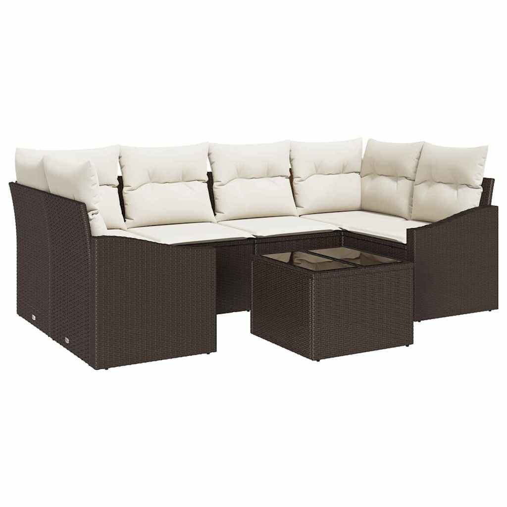 vidaXL Conjunto de Sofás com almofada 7 pcs Marrom e Creme vime PE