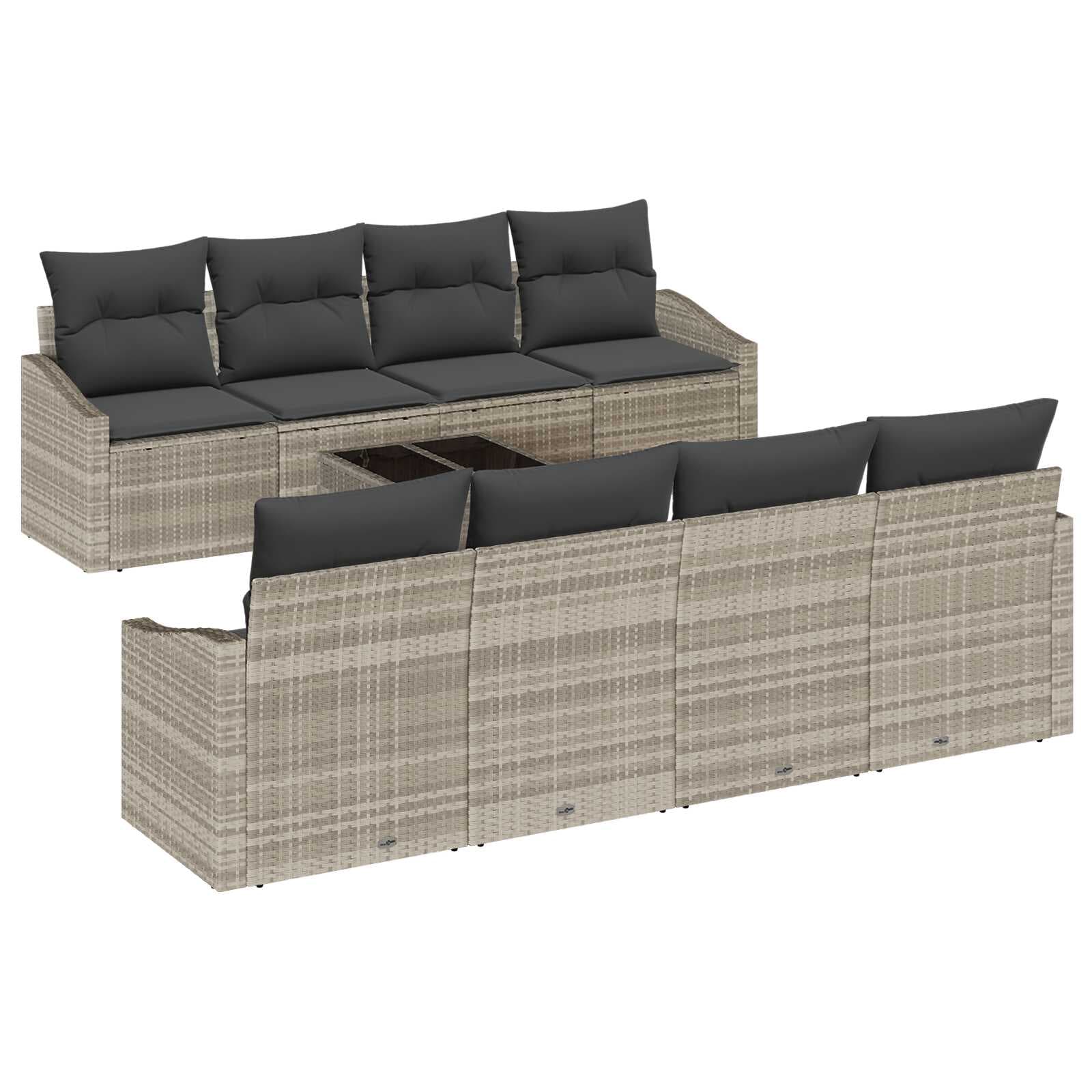 vidaXL Conjunto de Sofás com almofada 9 pcs Cinzento-claro vime PE