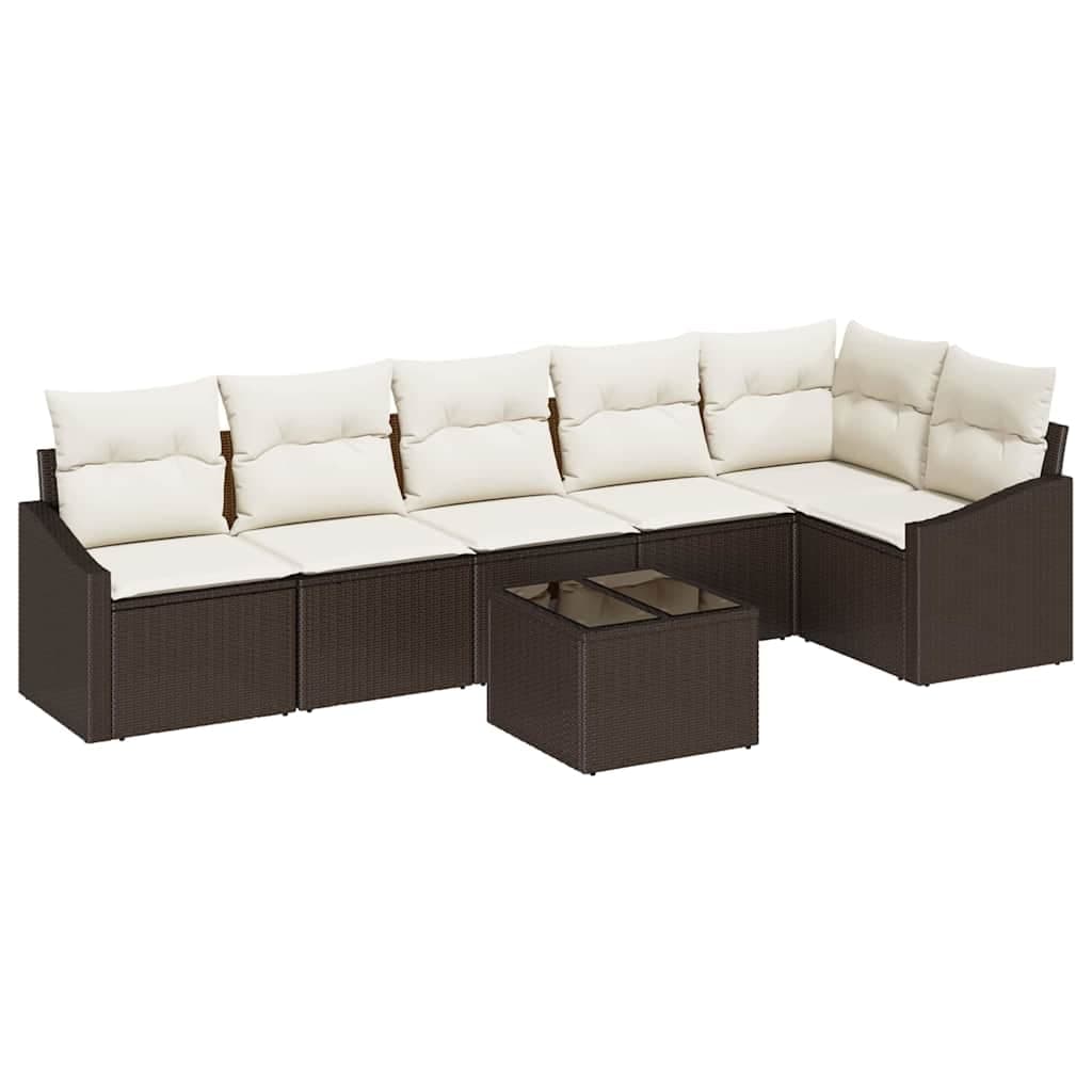 vidaXL Conjunto de Sofás com Almofada 7 Peças Castanho Vime Pe - 1793083035