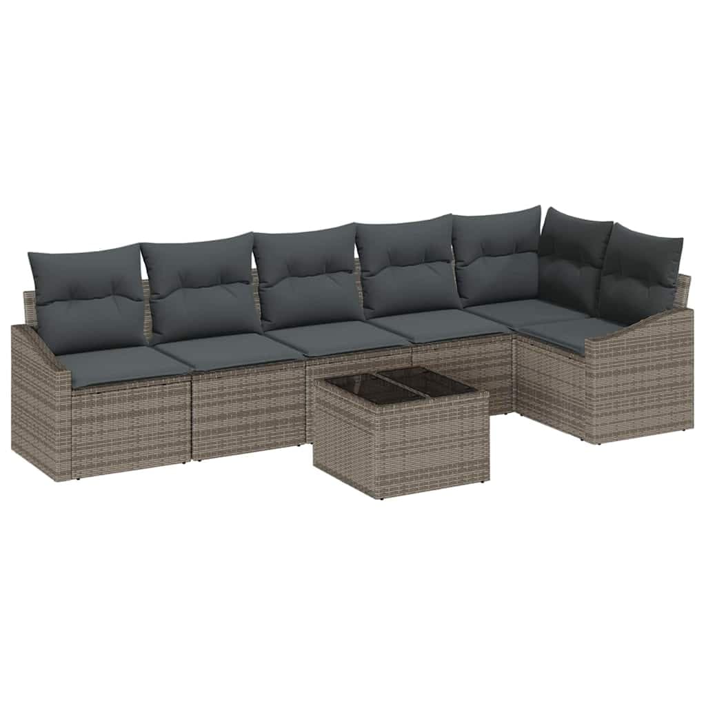 vidaXL Conjunto de Sofás com almofada 7 pcs Cinzeto vime PE