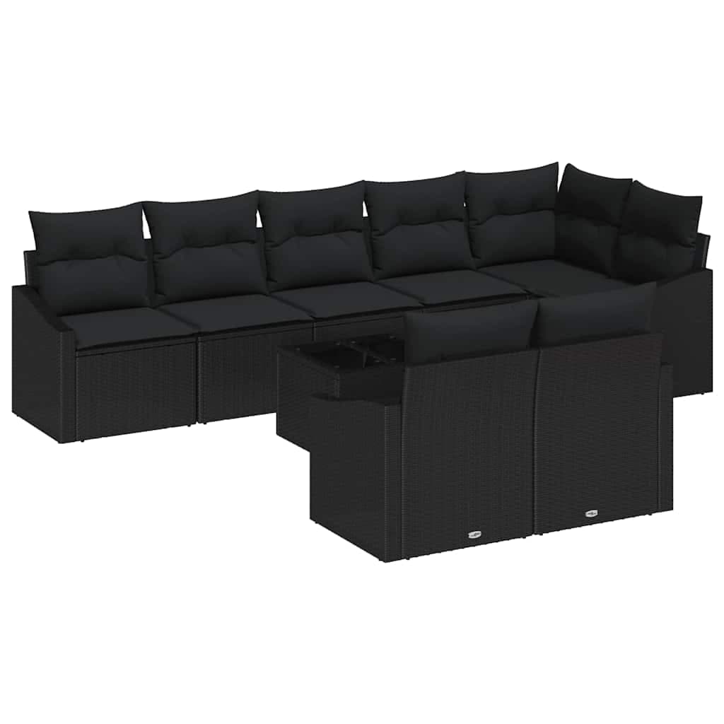 vidaXL Conjunto de Sofás com almofada 9 pcs Preto vime PE