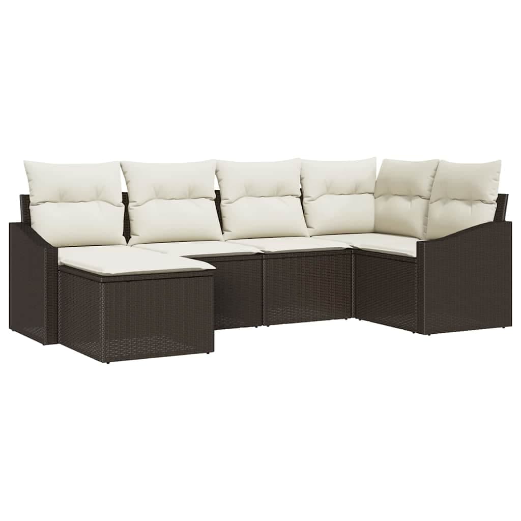 vidaXL Conjunto de Sofás com Almofada 6 Peças Castanho Vime Pe - 3327461783