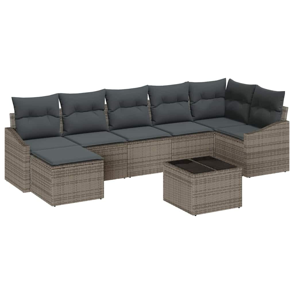 vidaXL Conjunto de Sofás com Almofada 8 Peças Cinzeto Vime Pe - 1808582005