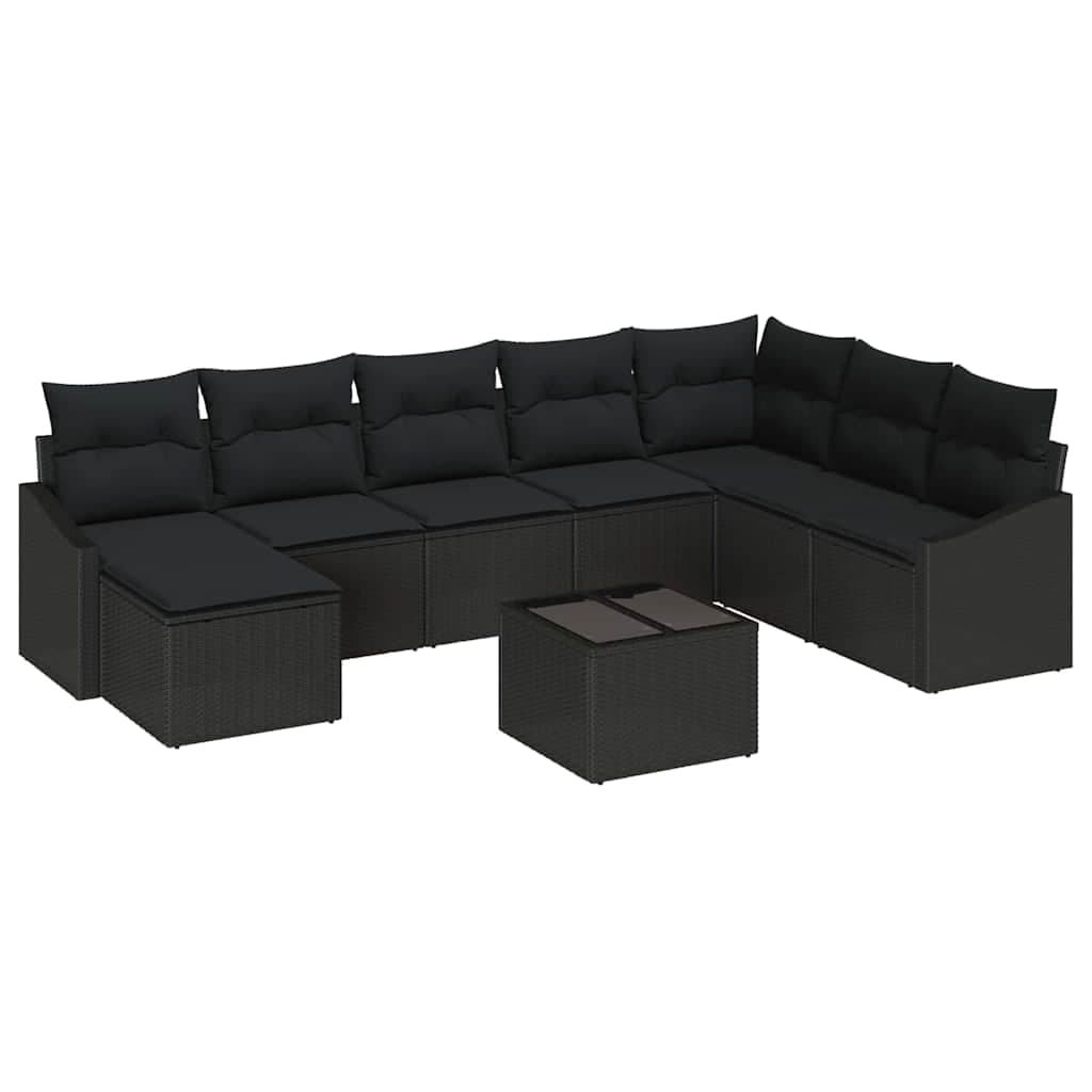 vidaXL Conjunto de Sofás com Almofada 9 Peças Preto Vime Pe - 4017482095