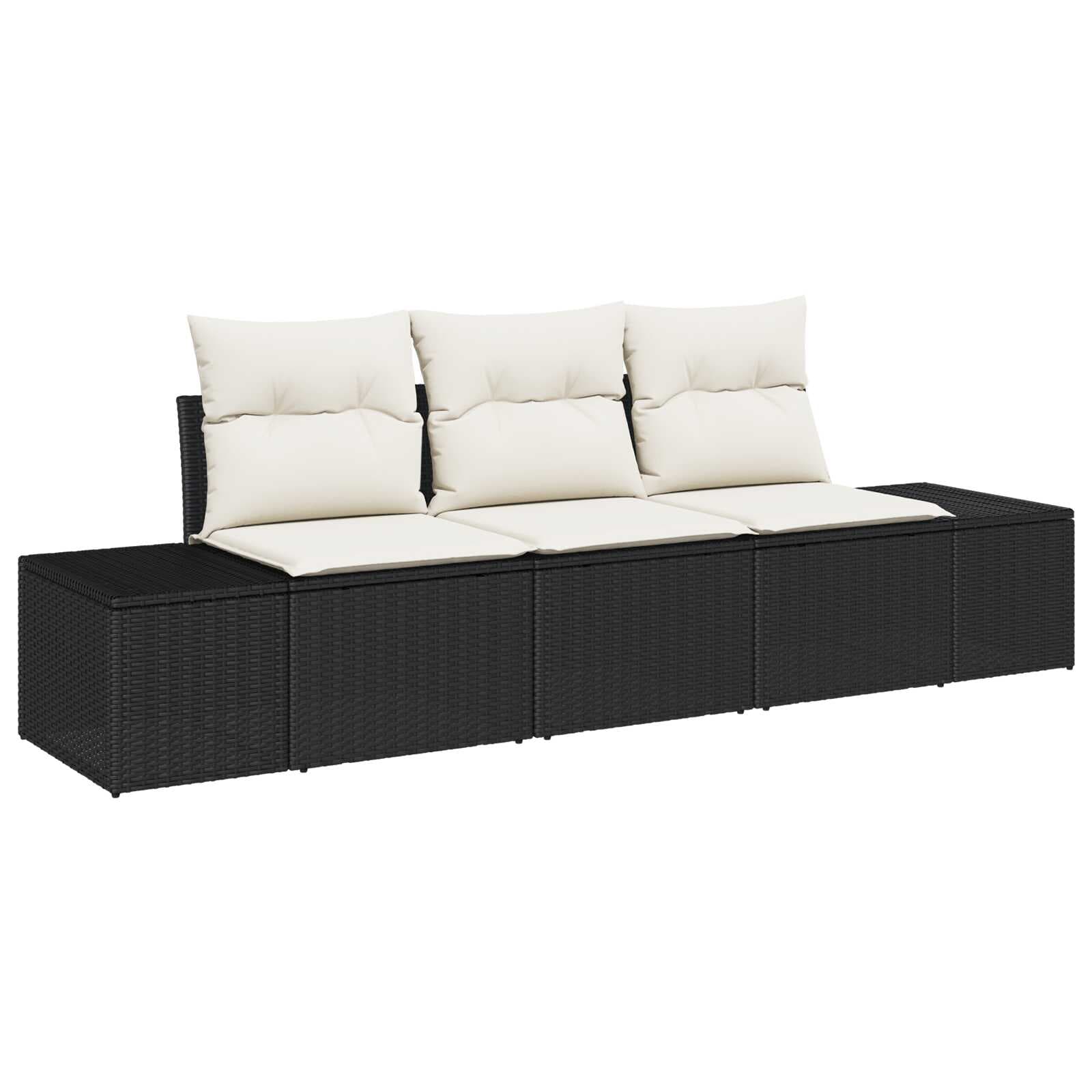 vidaXL Conjunto de Sofás com almofada 3 pcs Preto vime PE