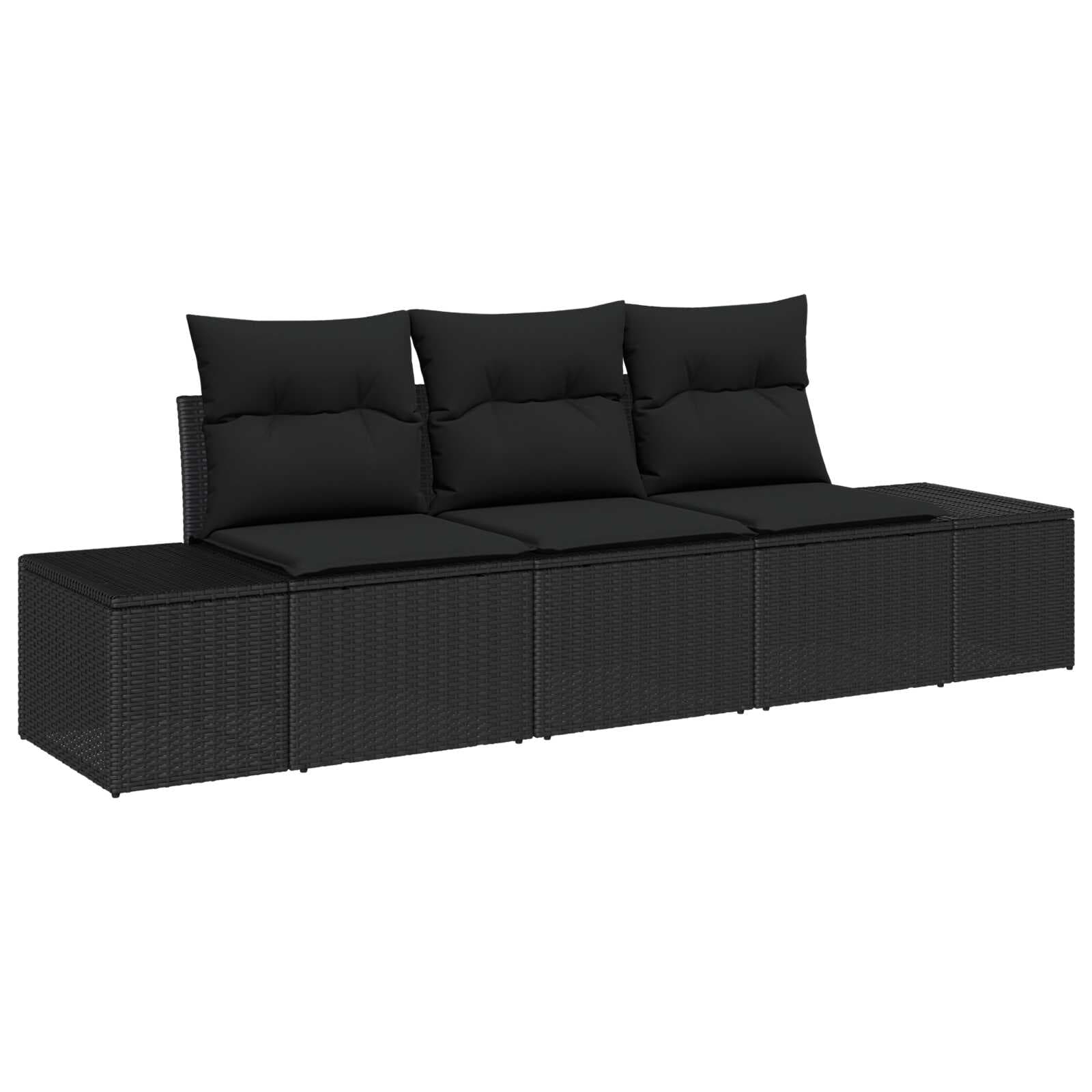 vidaXL Conjunto de Sofás com Almofada 3 Peças Preto Vime Pe - 2717259167