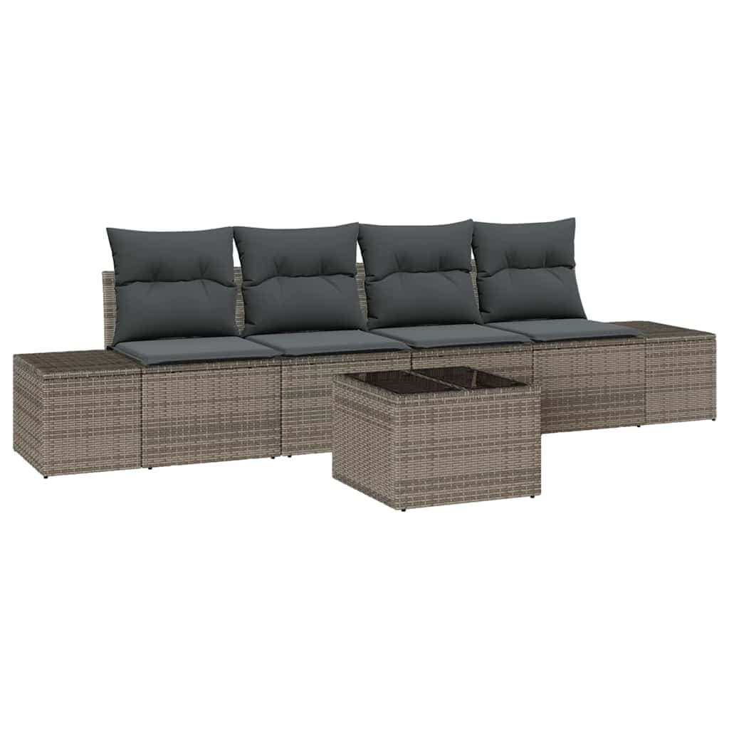 vidaXL Conjunto de Sofás com almofada Manual 5 pcs Cinzeto vime PE