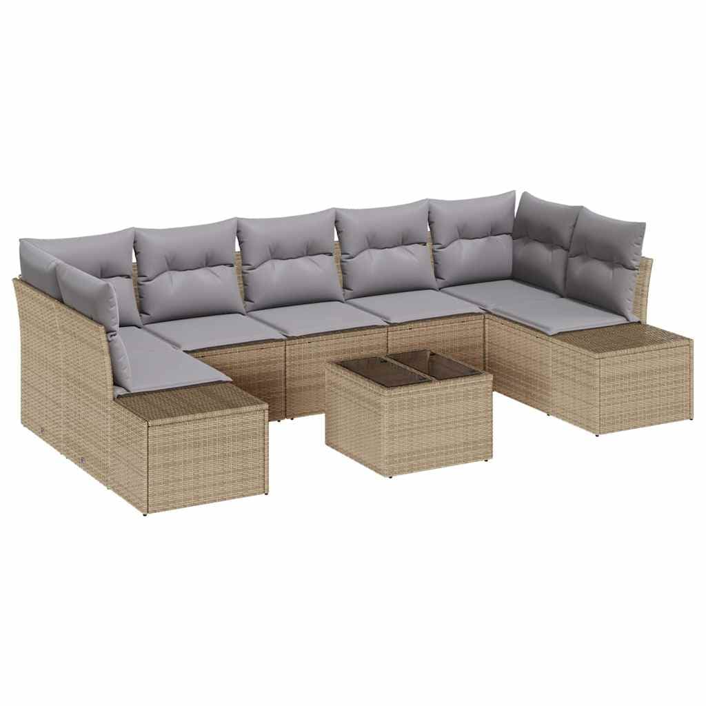 vidaXL Conjunto de Sofá de Jardim com Almofada 8 Peças Bege Vime Pe - 3255872687
