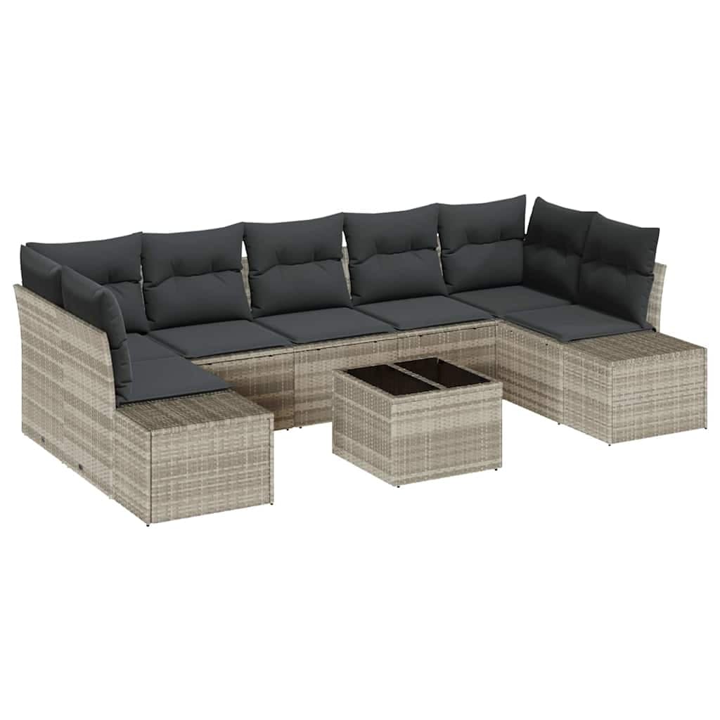 vidaXL Conjunto de Sofá de Jardim 8 Peças Cinzento-claro Vime Pe - 740216195