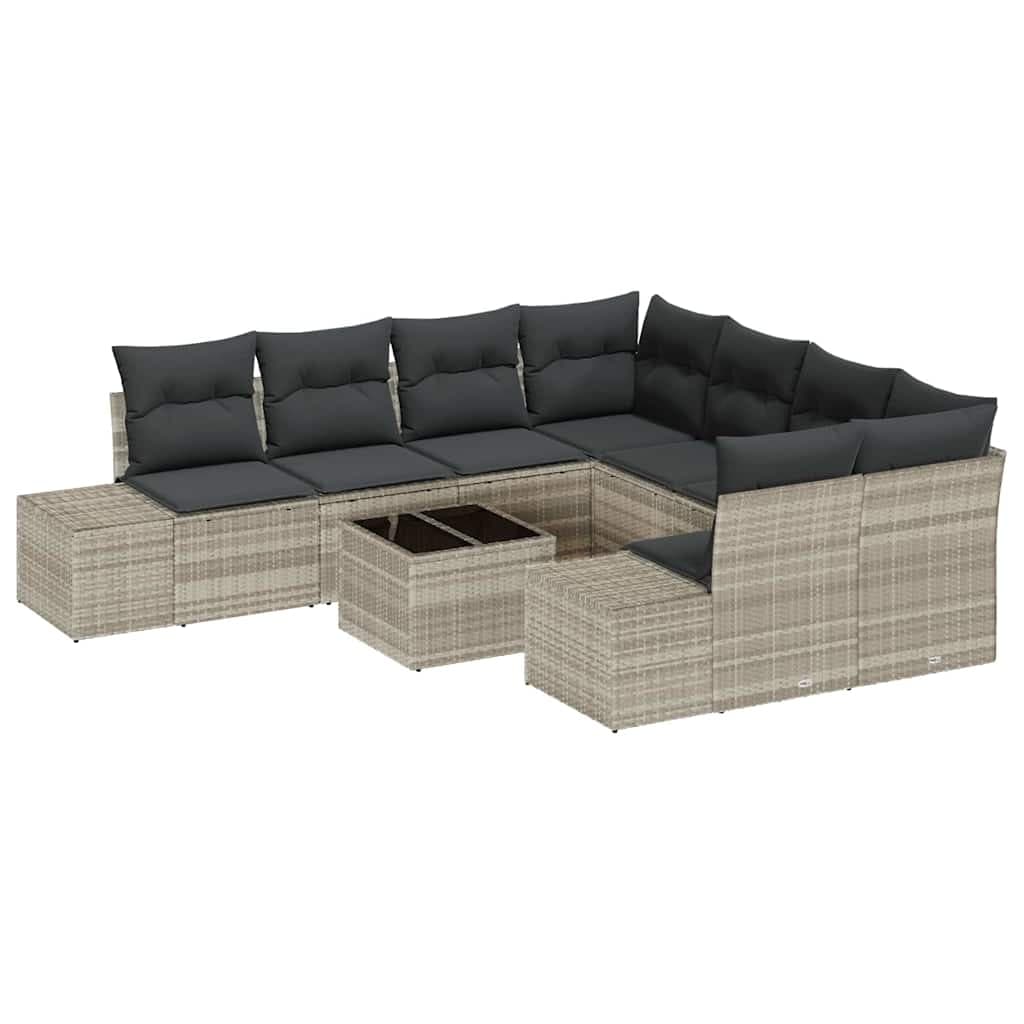 vidaXL Conjunto de Sofá de Jardim 9 Peças Cinzento-claro Vime Pe - 1403657057