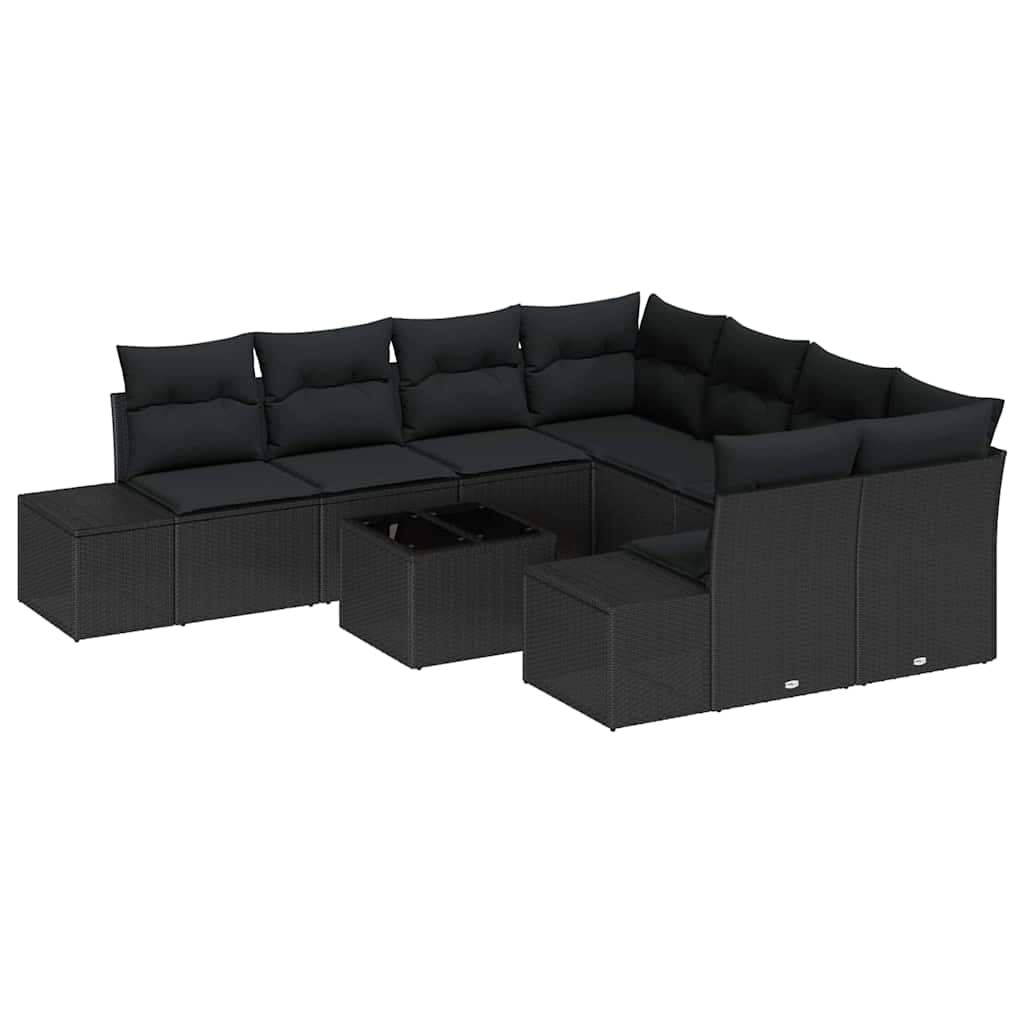 vidaXL Conjunto de Sofá de Jardim com almofada 9 pcs Preto vime PE