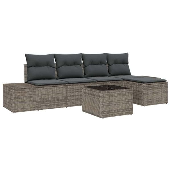 vidaXL Conjunto de Sofá de Jardim com Almofada 6 Peças Cinzeto Vime Pe - 4132348011