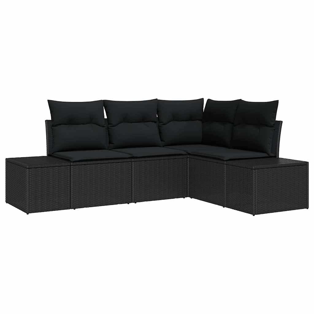 vidaXL Conjunto de Sofá de Jardim 4 pcs Preto vime PE