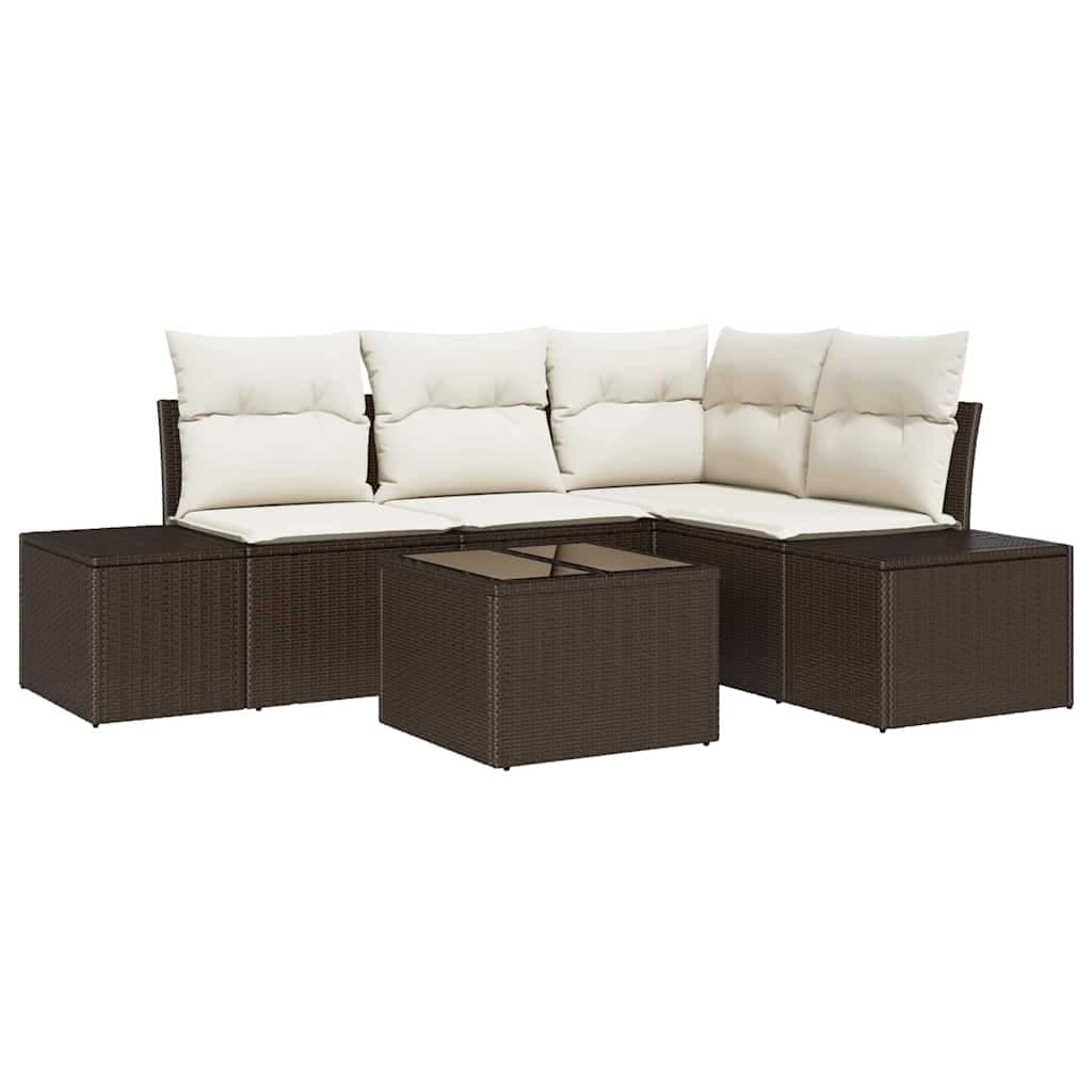 vidaXL Conjunto de Sofá de Jardim 5 Peças Castanho Vime Pe - 3608360827