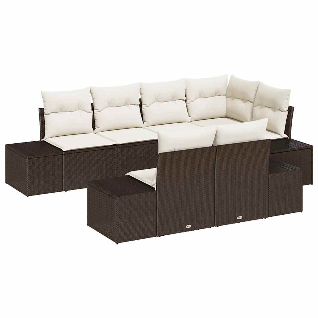 vidaXL Conjunto de Sofá de Jardim com almofada 7 pcs Castanho e creme