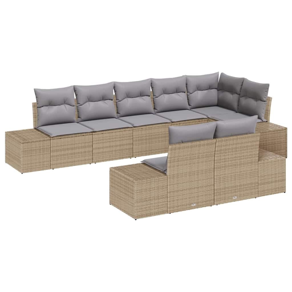 vidaXL Conjunto de Sofá de Jardim 8 Peças Bege e Cinza Vime Pe - 2776441147