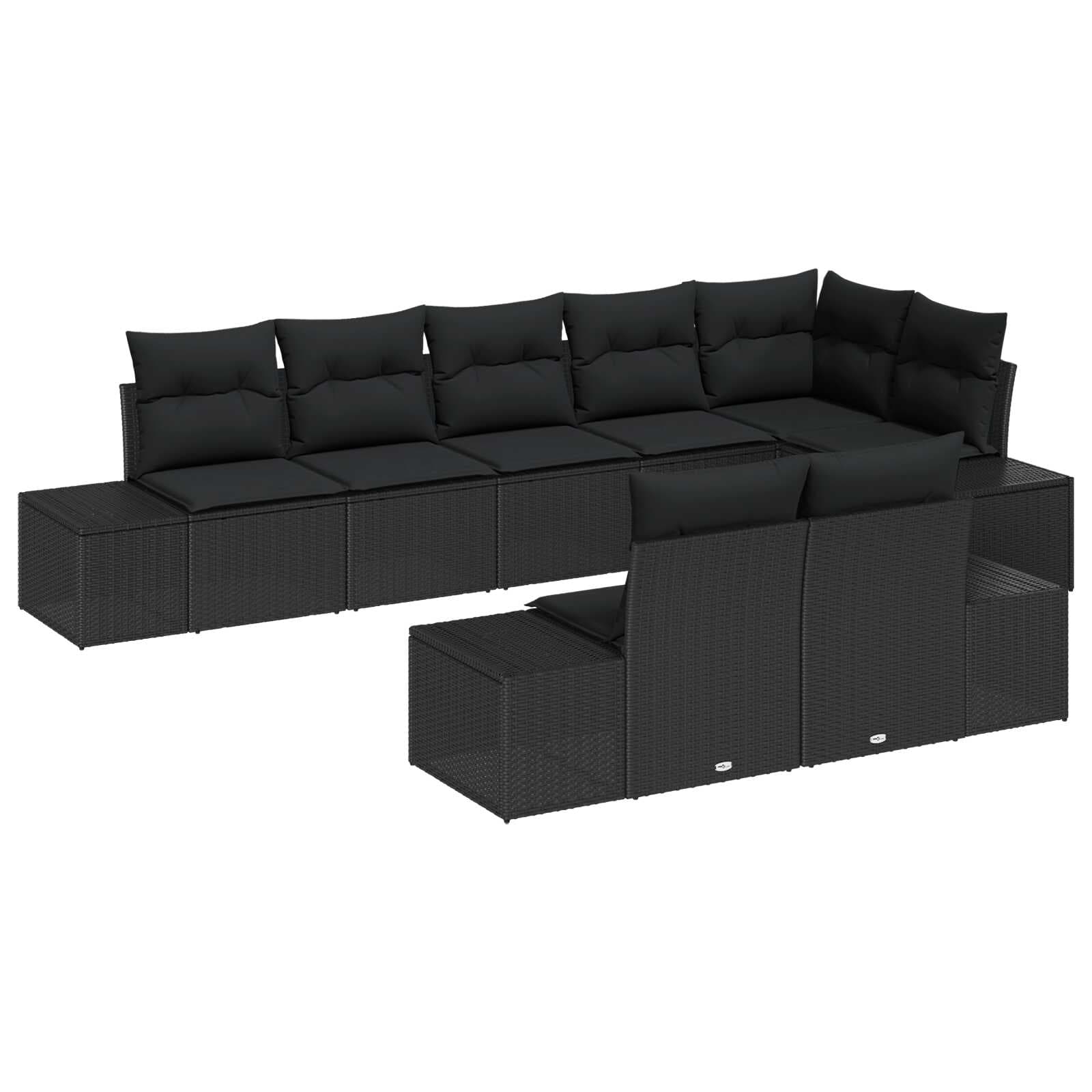 vidaXL Conjunto de Sofá de Jardim com almofada 8 pcs Preto vime PE